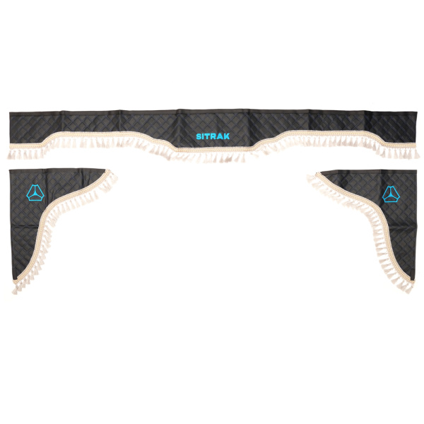 Ламбрикен лобового стекла эко кожа черный синяя строчка к-т SITRAK