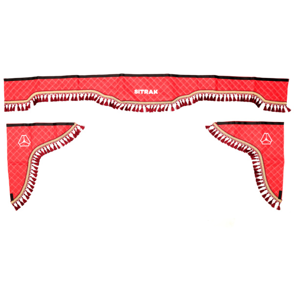 Ламбрикен лобового стекла эко кожа красный белая строчка к-т SITRAK